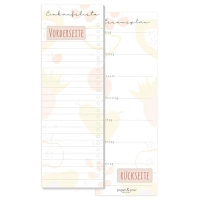 Afbeelding van paper&amp;you® &quot;Fruity&quot; boodschappenlijstje met magneet, 50 vellen in staand formaat incl. maaltijdplanner op de achterkant duurzaam &amp; klimaatvriendelijk