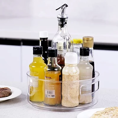 Afbeelding van Semlos Clear Lazy Susan Draaitafel Kast Organizer, Multifunctioneel Kruidenrek voor Keuken Opslag, Opslag Rekken 22,5 cm