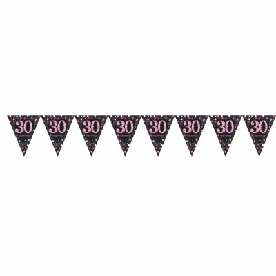 Afbeelding van Vlaggen slinger 30 Sparkling zilver roze