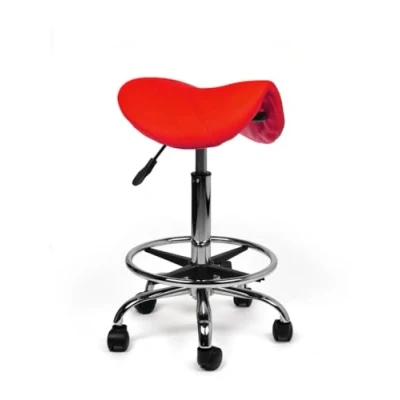 Afbeelding van zadelkruk Kalista Standaard Rood met Voetring Zithoogte 50/68cm kruk op wielen krukje werkkruk bureaukruk kapperskruk verstelbaar draaikruk tabouret rugleuning tot 160kg