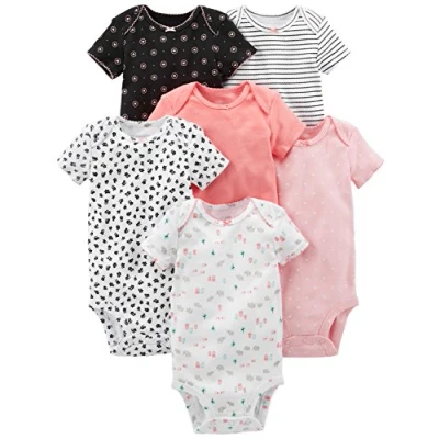 Afbeelding van Simple Joys by Carter&#039;s Baby Meisjes 6 Pack Rompertje met korte mouwen, Roze/Zwart/Wit, Pasgeborene