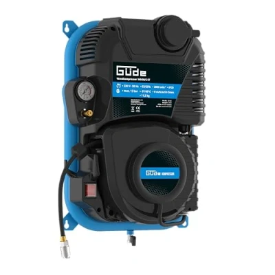 Afbeelding van Güde Wandcompressor 160/08/2 ST (1100 W/230 V, max. 8 bar, 90 l/min eff. Leveringshoeveelheid, olievrij, ruimtebesparende wandmontage, geïntegreerde 180 draaibare automatische slanghaspel, 9 m