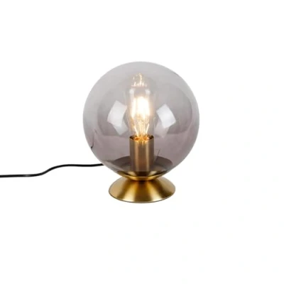 Afbeelding van QAZQA Art deco tafellamp messing met smoke glas Pallon