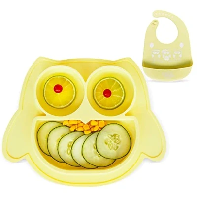 Afbeelding van BRUNOKO antislip Baby Siliconen Bord met Slabbetje Veilig voor Vaatwasser en Magnetron Handig Babybord Individueel Placemat zoekwoorden: babybord, siliconen,