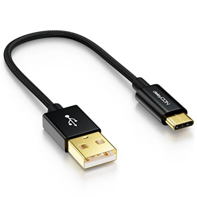 Afbeelding van deleyCON 15cm USB C Kabel Oplaadkabel Datakabel Nylon + Metalen Stekker naar A Compatibel met Apple Samsung Google Huawei Xiaomi Tablet Laptop PC Zwart