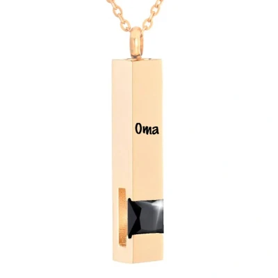 Afbeelding van Luxe Ashanger Met Ketting En Gravering Oma Assieraad Rosegoudkleurig Zwarte Steen As Gedenksieraad Urn Incl. vuller