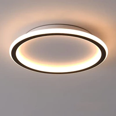 Afbeelding van Schindora LED plafondlamp, plat 24W warm wit 3000K 2700 LM, moderne ultradunne zwarte ronde plafondlampen ﾘ315 mm voor lounge woonkamer keuken eetkamer hal thuiskantoor buiten veranda