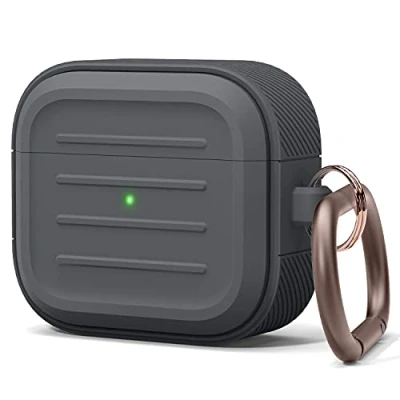 Afbeelding van elago Pantser Case met Sleutelhanger Compatibel AirPods 3 Cover Ondersteunt Draadloos Opladen, Schokbestendig, Volledige Bescherming (Donkergrijs)