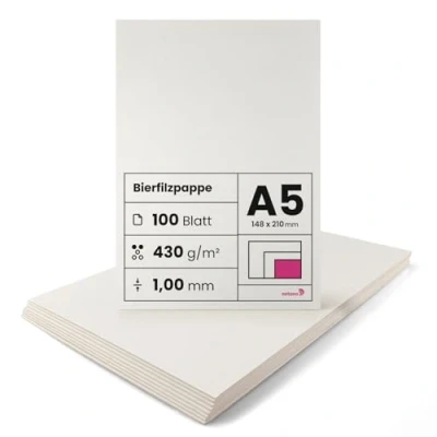 Afbeelding van Netuno 100 stuks Biervilt crème DIN A5 148x 210 mm 1,00 430g bierkarton voor drankonderzetters fotoalbums passe partouts knutselwerk boekbinderwerk