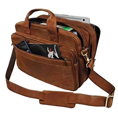 Afbeelding van STILORD &#039;Leopold&#039; Schoudertas Heren Lerarenzak Notebook Zak Laptop Unitasche College echt buffelleer, Kleur:cognac bruin