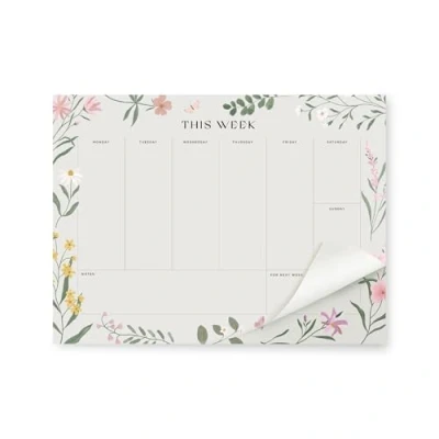 Afbeelding van Wekelijkse planner 52 ongedateerde scheurvellen planningspad met dagschema en takenlijst A4 organizer, werknotitieblok maaltijdplanner voor koelkast, muur bureau 100 g/m², bloemen, 28 cm x