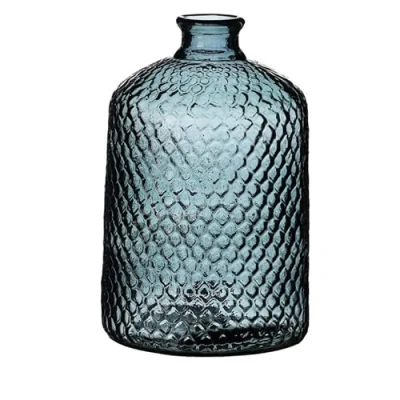 Afbeelding van Natural Living Bloemenvaas Scubs Bottle lichtblauw geschubt transparant glas D18 x H31 cm Vazen