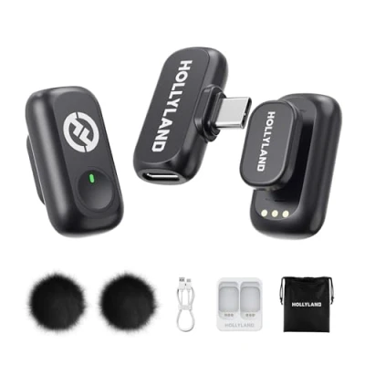 Afbeelding van Hollyland Lark A1 Mini Duo draadloze lavalier microfoon voor iPhone 15/16 &amp; Android, 48 kHz/24 bit, 3 level intelligente ruis, YouTube, Podcast, vlogging (zwart, 2TX + USB C RX)
