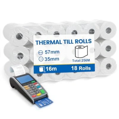 Afbeelding van kassarollen 57 mm thermo thermisch papier, x 12 16 m, thermopapierrol, compatibel met de meeste printerrekenmachines en kassa&#039;s, reservepapierrollen,