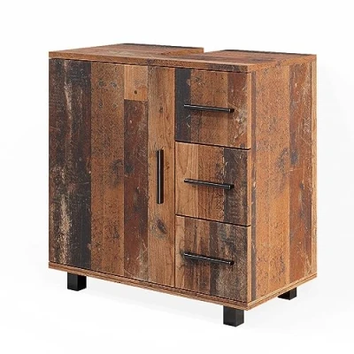 Afbeelding van Vicco Wastafelonderkast &quot;Ilias&quot;, Eiken rustiek, 60 x 61 cm met deur en 3 laden