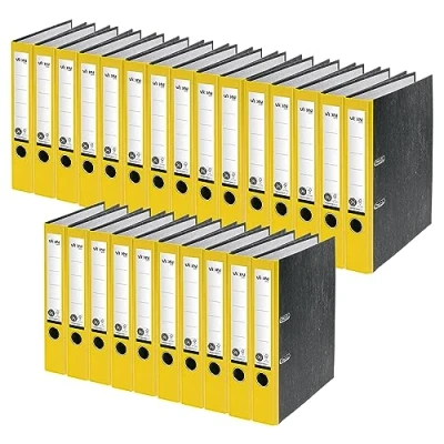 Afbeelding van VON Leitz 10540015 Ordner A4, 25 stuks, 100% gerecycled papier, 50 mm rugbreedte, voor 350 vellen, blauwe engel &amp; FSC gecertificeerd, school, studie en thuis, geel