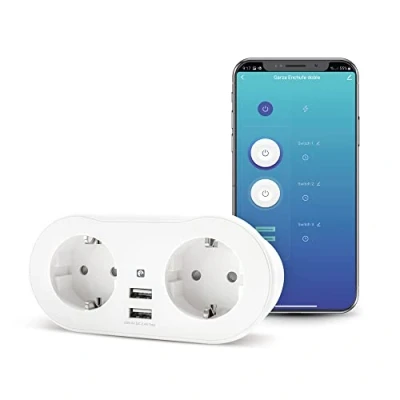 Afbeelding van Garza ® Smarthome Intelligent stopcontact met 2 stopcontacten en USB poorten, compatibel Amazon Alexa Google Home