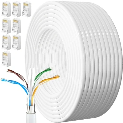 Afbeelding van Internet Kabel 40 Meter Cat 6 Afgeschermd Buiten Bulk Ethernetkabel Extra Lange Netwerkkabel Installeren Waterdicht Weerbestendig Hoge Snelheid FTP 23awg Gigabit Netwerklijn Internetdraadkabel