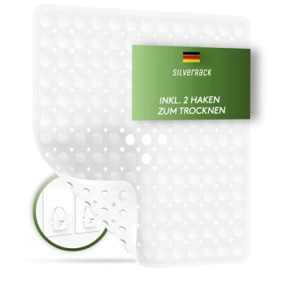 Afbeelding van SilverRack douchemat, antislip, machinewasbaar en schimmelbestendig, 53 x cm, wit, BPA vrij, voor kinderen