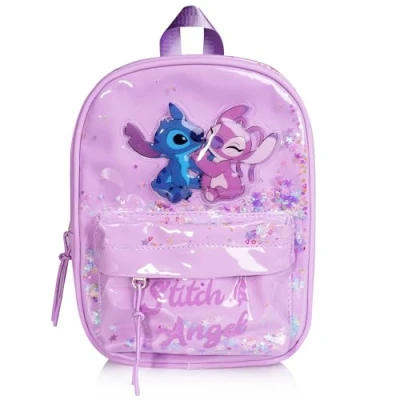 Afbeelding van Disney Modieuze rugzak met pailletten Stitch voor meisjes Glanzend effect en engel accessoires cadeau Lilo accessoires, Roze, Eén maat