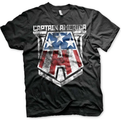 Afbeelding van Marvel Captain America Heren Tshirt S Distressed A Zwart