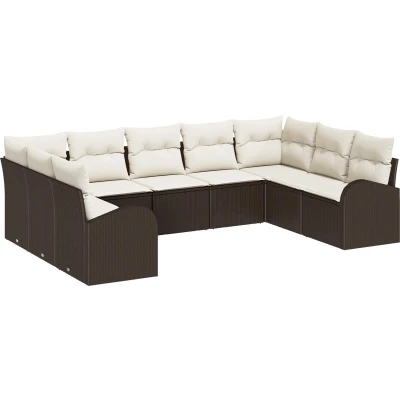 Afbeelding van vidaXL Tuin Sofa Set 9 Stuks Bruin en Crème Rattan