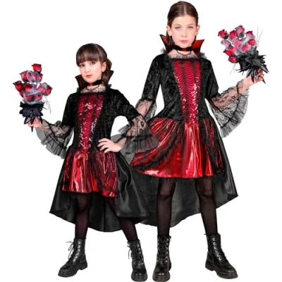 Afbeelding van Widmann Vampier &amp; Dracula Kostuum Bloeddorstige Hertogin Bloedtand Meisje Rood, Zwart Maat 158 Halloween Verkleedkleding