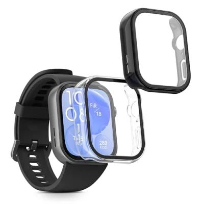 Afbeelding van kwmobile 2x cover geschikt voor Huawei Watch Fit 3 Fitnesstracker van gehard glas en kunststof frame set transparant / zwart