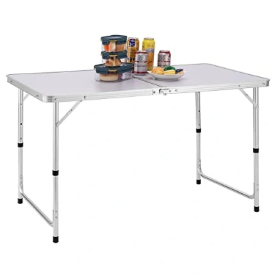 Afbeelding van BAKAJI Campingtafel voor picknick met verstelbare hoogte, frame van aluminium, inklapbaar systeem draaggreep, ideaal tuin en buiten, afmetingen 60 x 120 70 cm