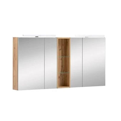 Afbeelding van Schildmeyer Spiegelkast Duo Breedte 141,6 cm, 4 deurs, 2x ledverlichting, schakelaar /stekkerdoos