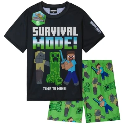 Afbeelding van Get Trend PJ&#039;s voor jongens pyjama met korte mouwen kinderen, tieners, loungeset, nachtkleding, zacht, comfortabel, cadeaus jongens, Groene Minecraft, 11 12 jaar