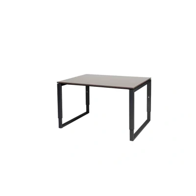 Afbeelding van Domino Plus bureau, hoogte instelbaar (62 85cm) met 120x90cm &#039;zwevend&#039; logan eiken 25mm blad en zwart (RAL9011) O poot frame