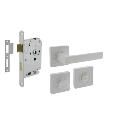 Afbeelding van Intersteel Deurbeslag set toiletslot 63/8mm wit met deurkruk Hera en WC sluiting