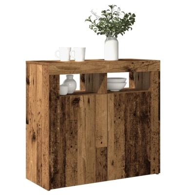 Afbeelding van vidaXL Dressoir met LED verlichting 80x35x75 cm bewerkt hout oud