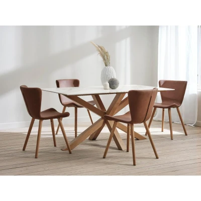 Afbeelding van Nordic Home Orla eetkamerstoel pu leer taupe Hout