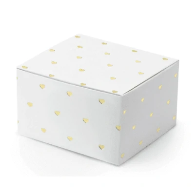 Afbeelding van bedankdoosjes gouden hartjes 10 stuks wit goud verpakkingsdoosje geschenkdoosje