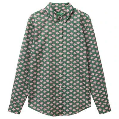 Afbeelding van Benetton dames Blouse met bloemenprint in de kleur Olijfgroen, maat: XS