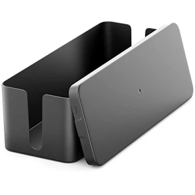 Afbeelding van deleyCON Kabelmanagement Box Kabel Organiser 40,5cm x 15,3cm 13cm Robuust Plastic 2 Zijopeningen voor Kabeldoorvoer Bescherming en Veiligheid Zwart