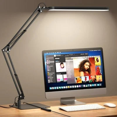 Afbeelding van SKYLEO LED Bureaulamp met Slanke Voet Verstelbare Zwenkarm, Dimbaar, Timer, Oogbescherming, Geheugenfunctie, 1300 lm, 12W Desk Lamp, Zwart