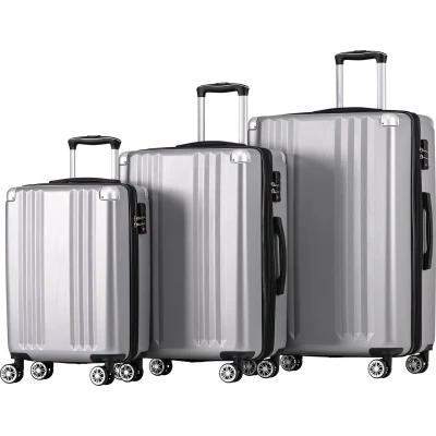 Afbeelding van Merax Koffer Set Harde Trolleykoffer Reisekoffer Handbagage 4 Wielen ABS Materiaal TSA Slot Zilverkleurig