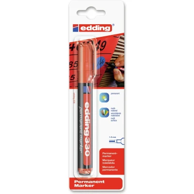 Afbeelding van edding 330 permanent marker rood 1 stift beitelpunt 5 mm watervast, sneldrogend wrijfvast voor karton, kunststof, hout, metaal, glas