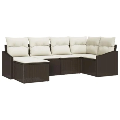 Afbeelding van vidaXL Tuin Eetset Set van 6 Bruin Synthetisch wicker