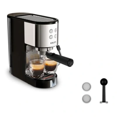 Afbeelding van Krups Virtuoso Essential Espresso zeefhouder, 15 bar, roestvrijstalen applicaties, slank ontwerp, bedieningspaneel met 4 functies, incl. barista accessoires, roestvrij staal, XP441810