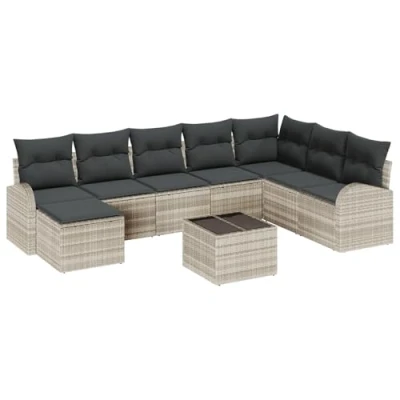 Afbeelding van vidaXL 9 Delige Tuin Sofa Set met Kussens Grijs Poly Rattan