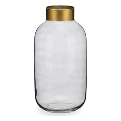 Afbeelding van Bloemenvaas luxe decoratie glas grijs transparant/goud 14 x 30 cm Vazen