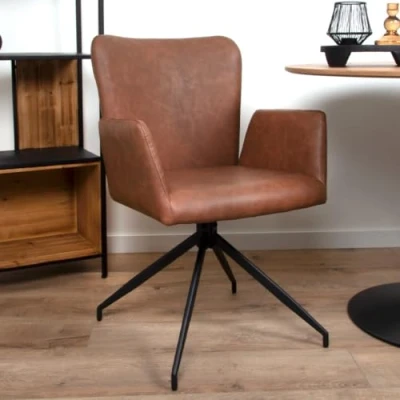 Afbeelding van Milton &amp; Oldbrook Lederlook Eetkamerstoel Draaibaar Falun Cognac