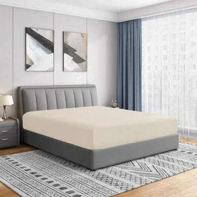 Afbeelding van Cathay Home Luxe rimpel en vervagingsbestendig dubbel geborsteld ultra zachte microfiber 14 inch standaard pocket enkel hoeslaken, kokosmelk, koningin