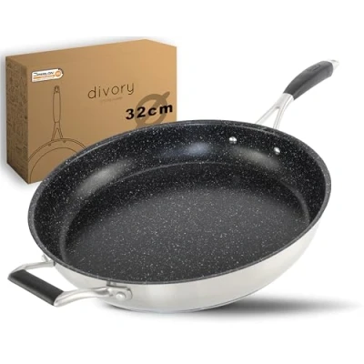 Afbeelding van DIVORY Roestvrijstalen pan 32 cm ULTIME Inductie I Grote braadpan met antiaanbaklaag voor alle warmtebronnen Inductiepan, ergonomische handgreep, vaatwasmachinebestendig