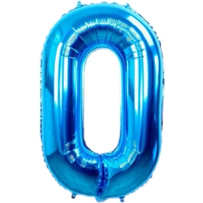 Afbeelding van Folie Ballon Cijfer 0 Jaar Blauw 36Cm Verjaardag Folieballon Met Rietje
