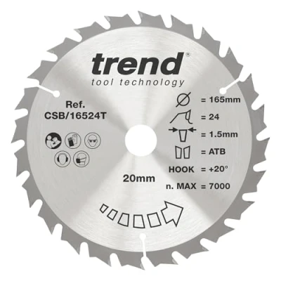 Afbeelding van Trend CraftPro Gecombineerd TCT zaagblad, 165 mm x 24 tanden 20 asgat, wolfraamcarbide getipt, CSB/16524T